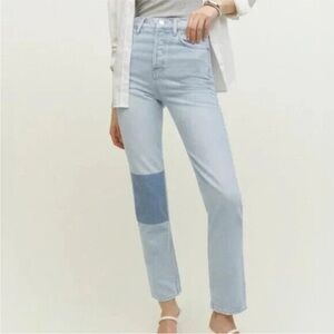REFORMATION Cynthia Patch High Rise Straight Jeans In Tahoe Wash